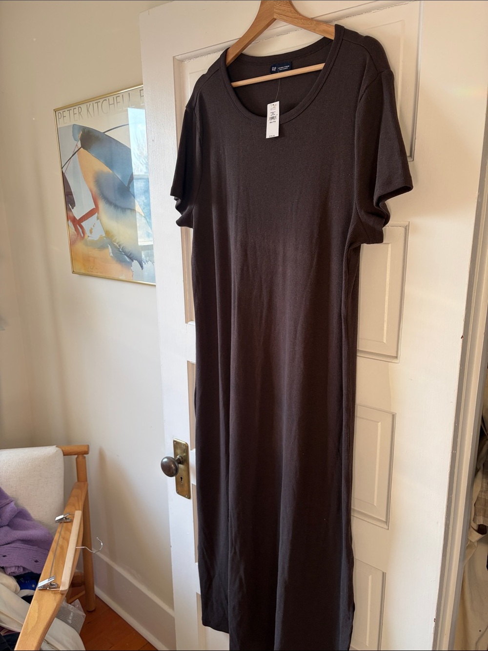 GAP Deep Chocolate Brown Ribbed Short-Sleeve Maxi Tee Dress